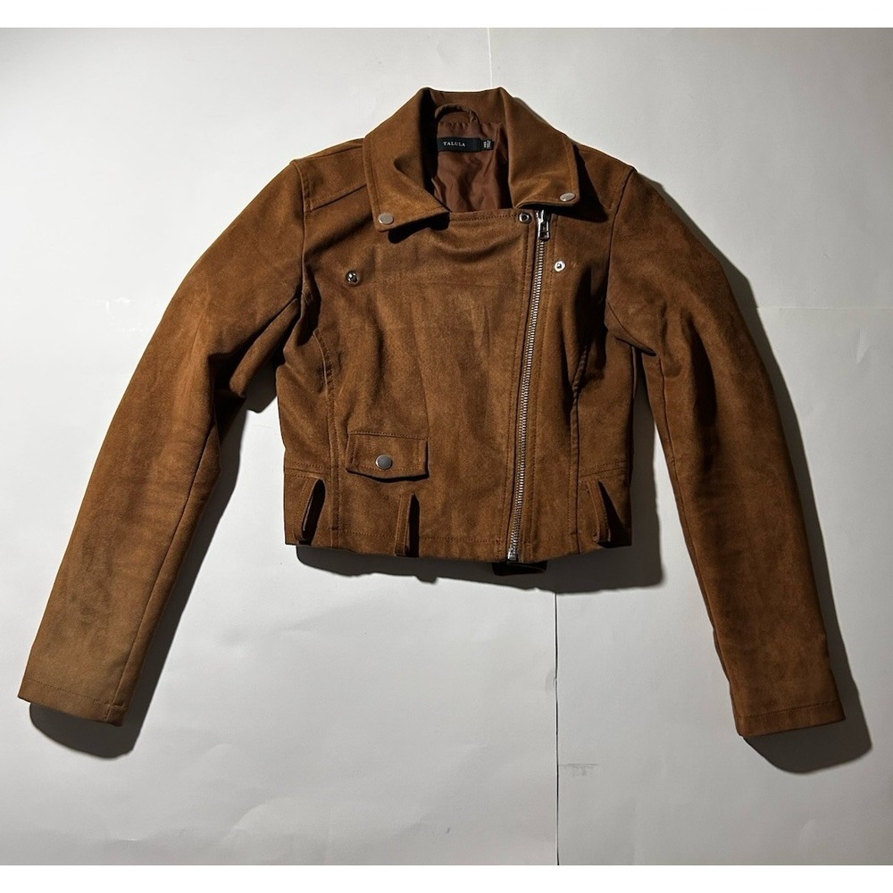 Aritzia Talula Brown Suede Cropped Moto Biker Jacket Brown - Women's Size XXS